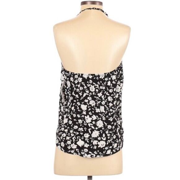 Aqua Tank Top Halter V-Neck Black White Floral Size S Preppy Dainty Coquette NWT - Picture 3 of 7